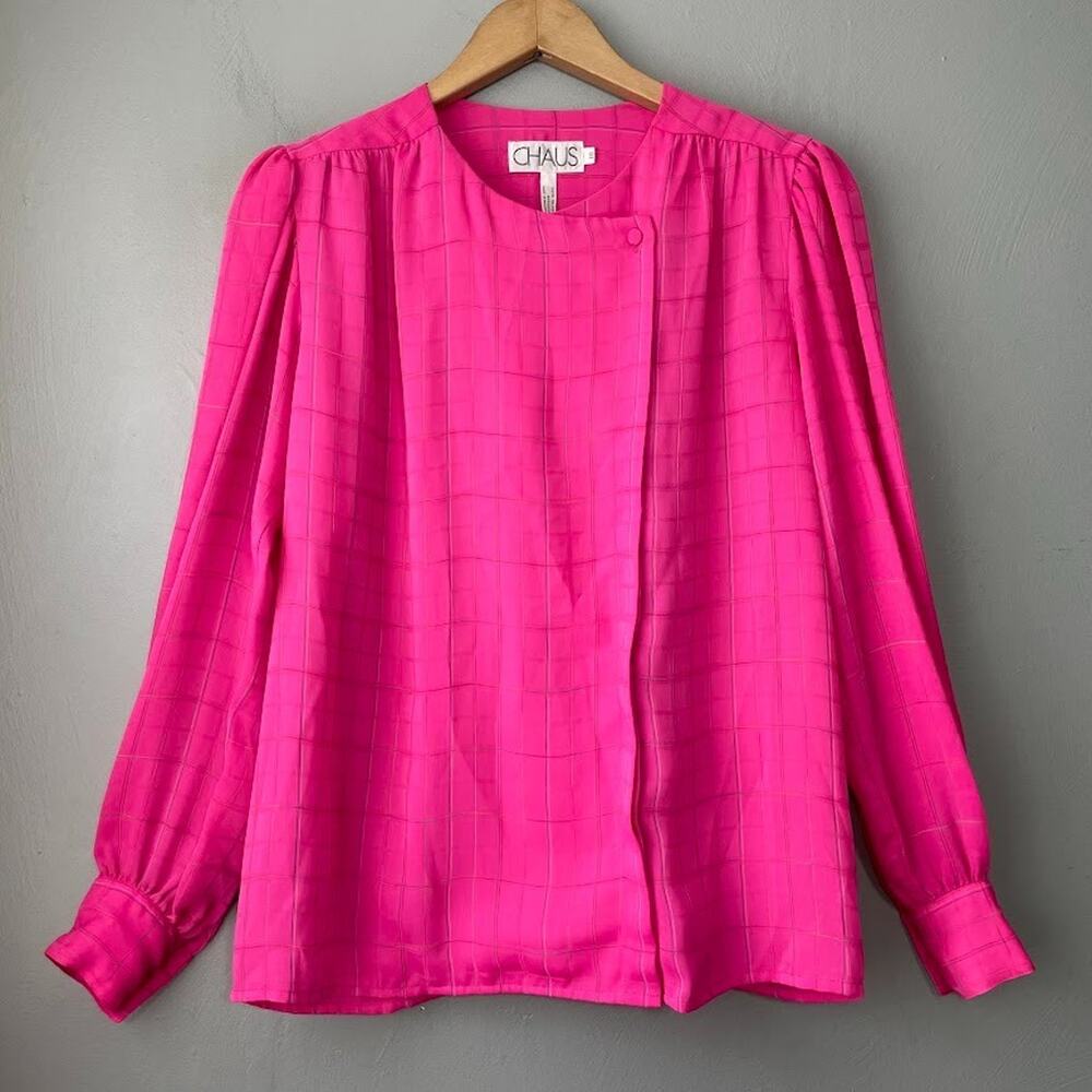 Vintage Chaus Top Size 10 Pink Plaid Blouse Career Preppy Twee Office Siren